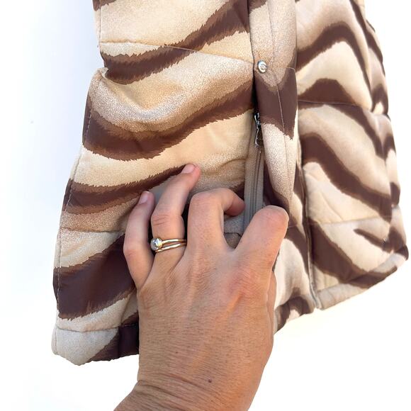 Vintage Ralph Lauren Vest Animal Print Brown Large LRL Striped Puffy Women’s - Picture 6 of 12